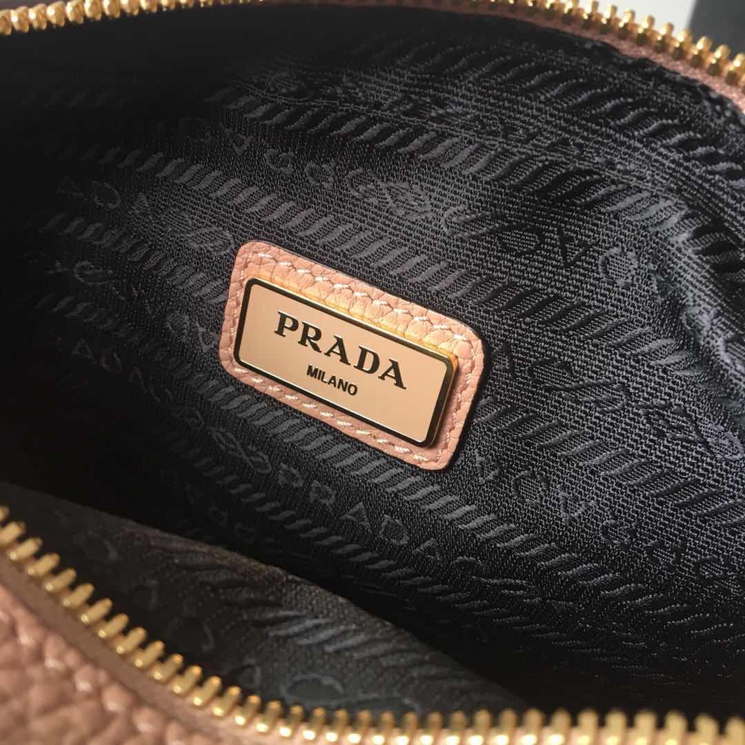 Prada Leather Shoulder Bag Handbag Tote Sand/Gold 1BH082